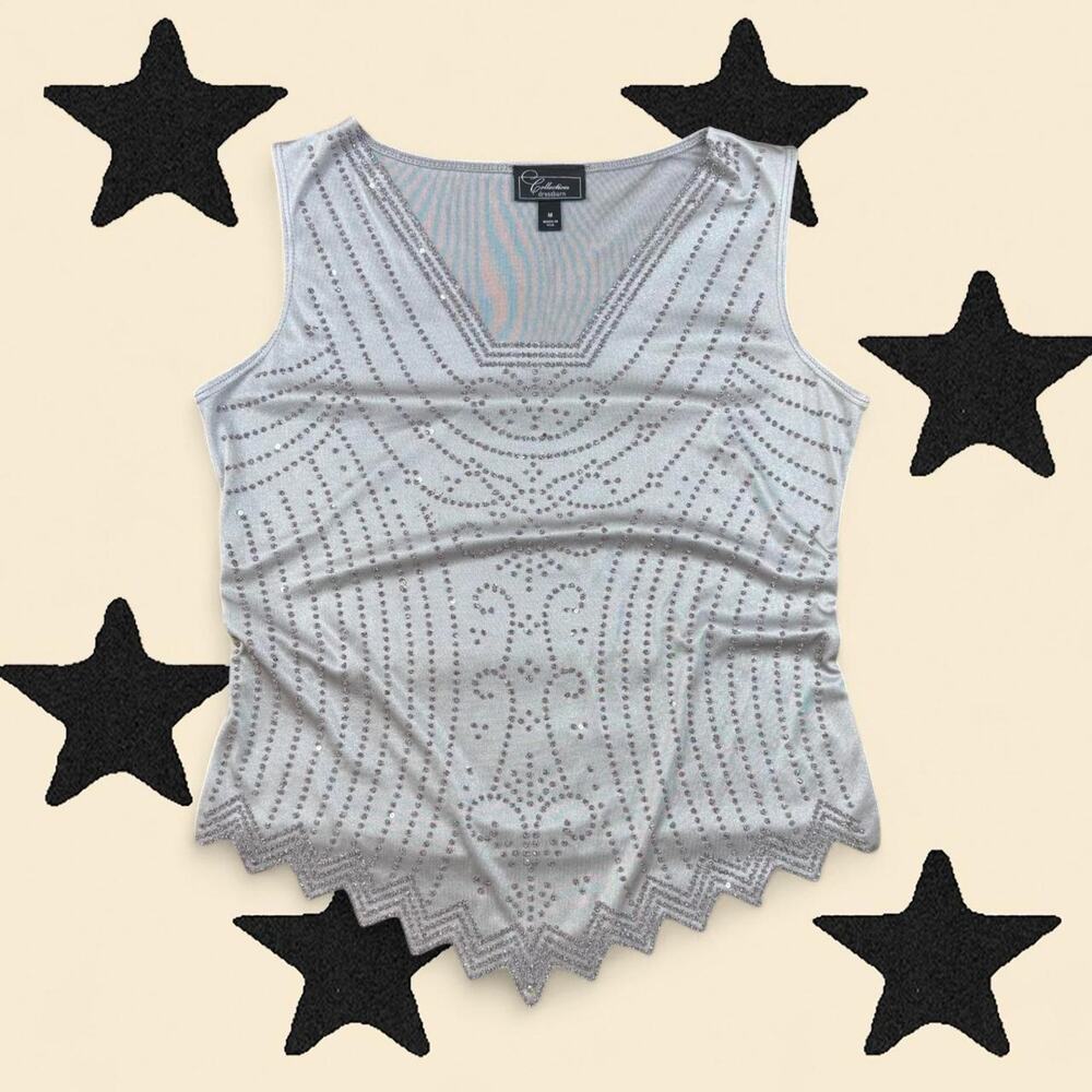 ★Y2K Rhinestone Top – Silver Embellished Sleeveless Party Top★